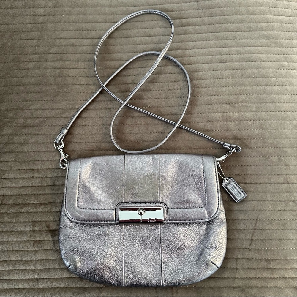 Coach Soft Silver Leather Convertible Crossbody Bag